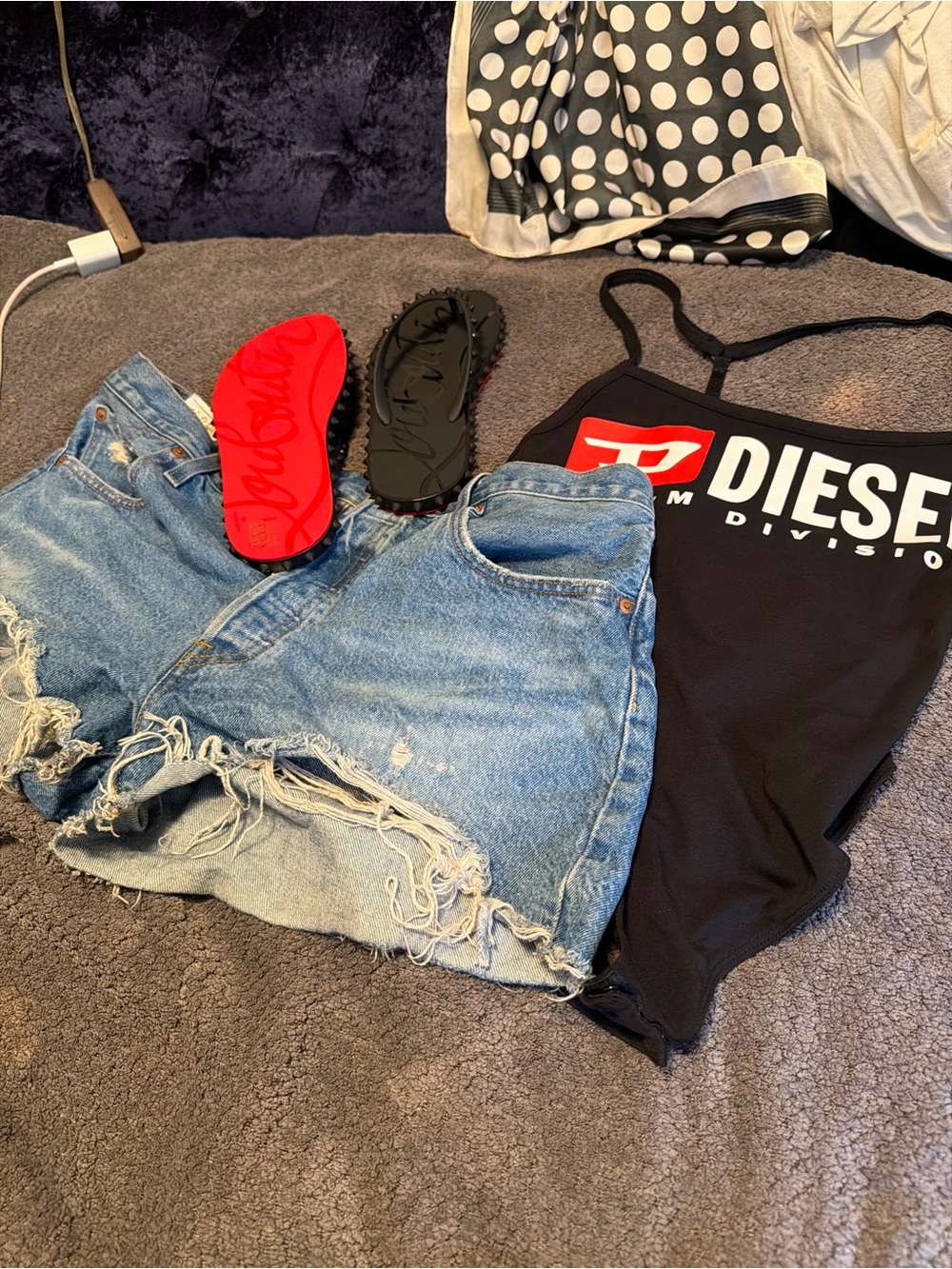 Diesel Black Logo women’s Tank logo bodysuit with Red worn once dry cleaned